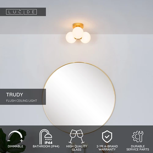 Lucide TRUDY - Flush ceiling light Bathroom - Ø 28 cm - 3xG9 - IP44 - Matt Gold / Brass - USP